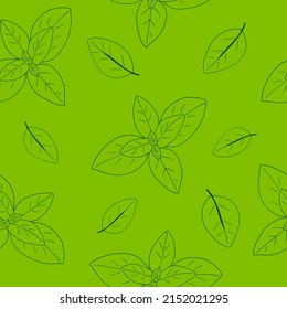 basil leaves seamless pattern. hand drawn in doodle line art style