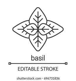 Basil linear icon. Thin line illustration. Flavoring, seasoning. Contour symbol. Vector isolated outline drawing. Editable stroke