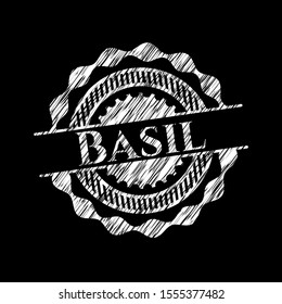 Basil on chalkboard. Vector Illustration. Detailed.