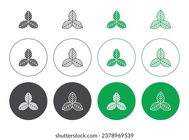 Basil thin line icon set. mint leaf vector symbol. pesto leaves sign in black and white color