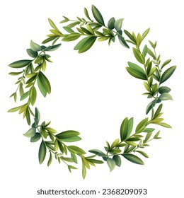 Basil wreath 3d. Fragrant plant branch, round frame, kitchen design decoration. Green spice leaves for cover notepad design, cooking notes, poster, banner. Fresh basil leaves. Vector illustration.