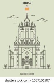 Basilica of Begona in Bilbao, Spain. Landmark icon in linear style