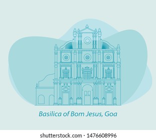 Basilica of Bom Jesus, Goa India flat line art Vector