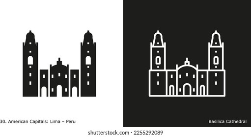 Basilica Cathedral Icon. Landmark building of Lima, the capital city of Peru
