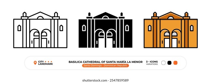 Catedral da Basílica de Santa María la Menor Line Icon. Santo Domingo República Dominicana, Silhueta, Símbolo de Cor, Traço Editável.

