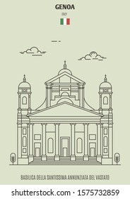 Basilica della Santissima Annunziata del Vastato in Genoa, Italy. Landmark icon in linear style