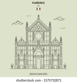 Basilica di Santa Croce in Florence, Italy. Landmark icon in linear style