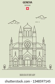 Basilica of Our Lady of Geneva, Switzerland. Landmark icon in linear style