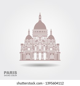 Basilica of the Sacre Coeur Paris. Flat vector icon with shadow