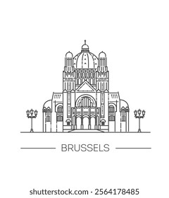 Basilica of the Sacred Heart in Brussels, Belgium. Vector outline illustration