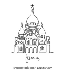 Basilica of the Sacred Heart of Paris. Continuous line vector illustration