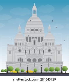 Basilica of the Sacred Heart, Paris, France. Vector illustration. Business travel and tourism concept with historic building. Image for presentation, banner, placard and web site.