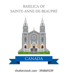 Basilica Sainte-Anne-De-Beaupre in Quebec Canada. Flat cartoon style historic sight showplace attraction web site vector illustration. World countries cities vacation travel North America collection.