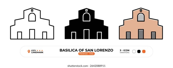 Basilica of San Lorenzo Line Icon. Florence, Italy, Landmark, Silhouette, Color Vector, Editable Stroke.