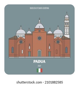 Basilica of Santa Giustina in Padua, Italy. Architectural symbols of European cities. Colorful vector 
