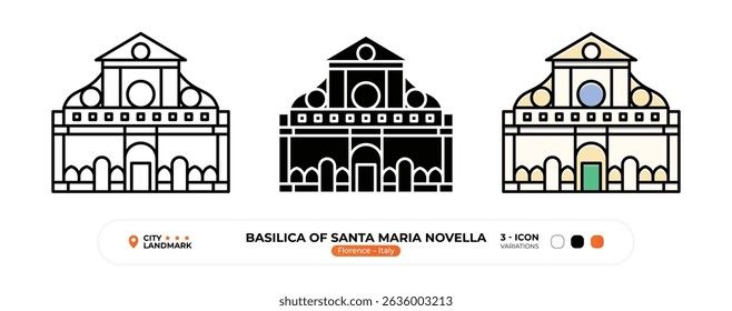 Basilica of Santa Maria Novella Line Icon. Florence, Italy, Landmark, Silhouette, Color Vector, Editable Stroke.
