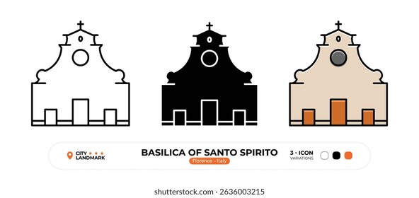 Basilica of Santo Spirito Line Icon. Florence, Italy, Landmark, Silhouette, Color Vector, Editable Stroke.
