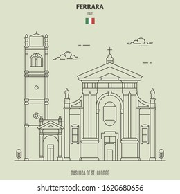 Basilica of St. George in Ferrara, Italy. Landmark icon in linear style