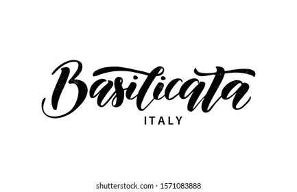 Basilicata hand drawn lettering. Basilicata region of Italy. Leterring design for poster, banner, postcard. Vector illustration.