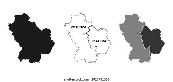 Basilicata Italy blank map vector illustration black silhouette and outline isolated on white