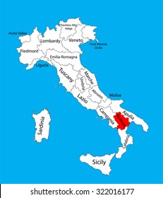 Basilicata, Italy province vector map illustration isolated on background.