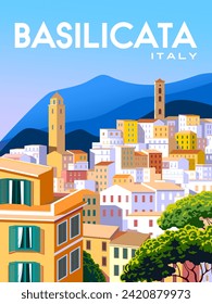 Basilicata Italy Travel poster. Handmade drawing vector illustration. 