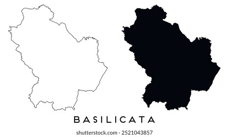 Basilicata map outline and black silhouette vector