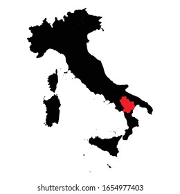 Basilicata Province highlighted on Italy map Vector EPS 10