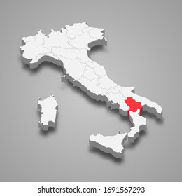 Basilicata region location within Italy 3d map