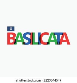 Basilicata vector RGB overlapping letters typography with flag. Italy region logotype decoration.