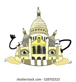 SacrÃ©-Coeur Basilica.vector illustration in cartoon style