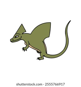 Basilisk Flat Vector Illustration, Simple Stylized Design, Greenish-Brown Body, Triangular Head, Minimalist Look, Clean Lines, White Background