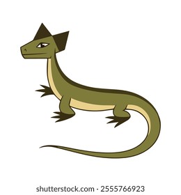 Basilisk Flat Vector Illustration, Simple Stylized Design, Greenish-Brown Body, Triangular Head, Minimalist Look, Clean Lines, White Background