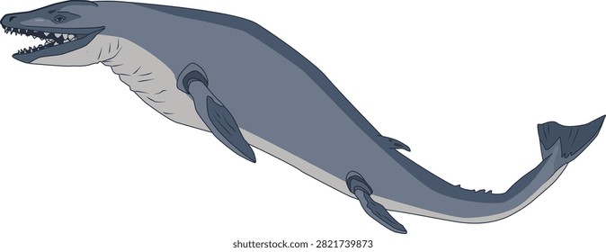Basilosaurus prehistoric whale isolated vector illustration on white background