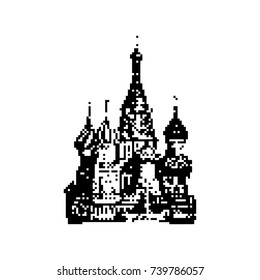 Basil's Cathedral in Moscow 8 bit minimalistic pixel art vector illustration isolated on white background