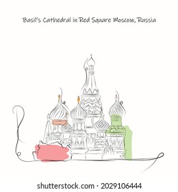 Basils Cathedral In Red Square Moscow (Russia)   Its kermlin free hand line art illustration 
