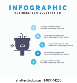 Basin, Bathroom, Cleaning, Shower, Wash Solid Icon Infographics 5 Steps Presentation Background