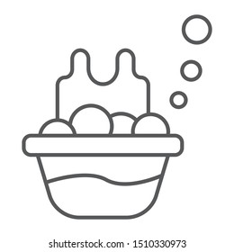 Basin with the clothes thin line icon, laundry and wash, laundering in basin sign, vector graphics, a linear pattern on a white background, eps 10.