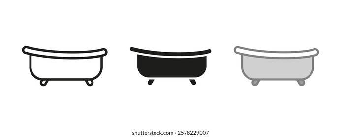 Basin icon. Bathtub vector illustration. Bathroom tub symbol. Porcelain vat and sink sign. Bathe bowl pictogram. Washbasin concept isolated outline, line, black and colored. Washroom vessel silhouette