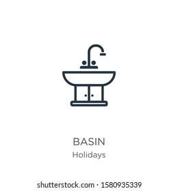 Basin icon. Thin linear basin outline icon isolated on white background from holidays collection. Line vector sign, symbol for web and mobile