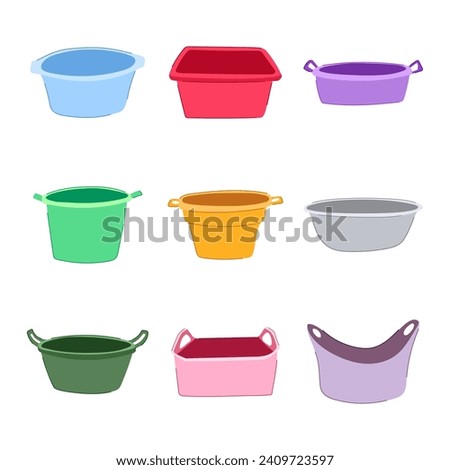 basin plastic set cartoon. bucket tub, bowl laundry, soap washbowl basin plastic sign. isolated symbol vector illustration