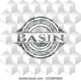 Basin realistic grey emblem with cube white background