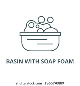 Basin with soap foam line icon, vector. Basin with soap foam outline sign, concept symbol, flat illustration
