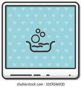 Basin with soap suds and water flat vector icon.