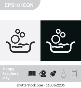 Basin with soap suds and water flat black and white vector icon.