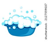 A basin with a soapy solution for washing clothes. Vector flat illustration.