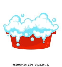 A basin with a soapy solution for washing clothes. Vector flat illustration.