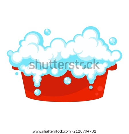A basin with a soapy solution for washing clothes. Vector flat illustration.