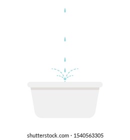 basin vector. basin on white background. water drop. free space for text. water overflow.