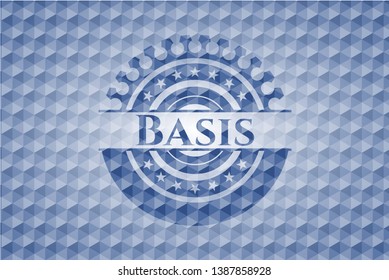 Basis blue badge with geometric pattern. Vector Illustration. Detailed.